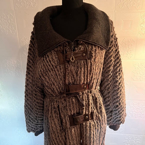 Save The Queen Brown Teddy Jacket with Leather Trim and Hood - Picture 6 of 14